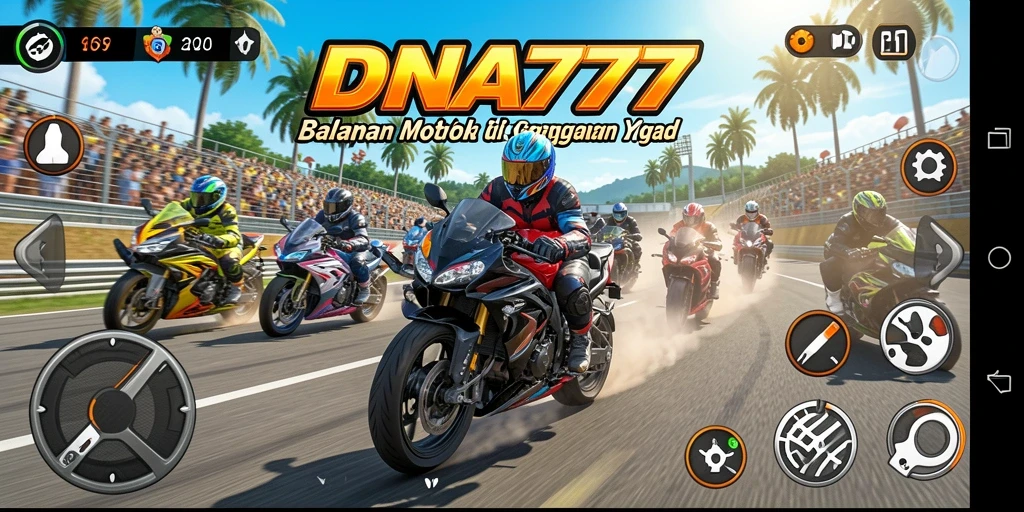 Screenshot gameplay dari DNA777 dengan balapan menegangkan.