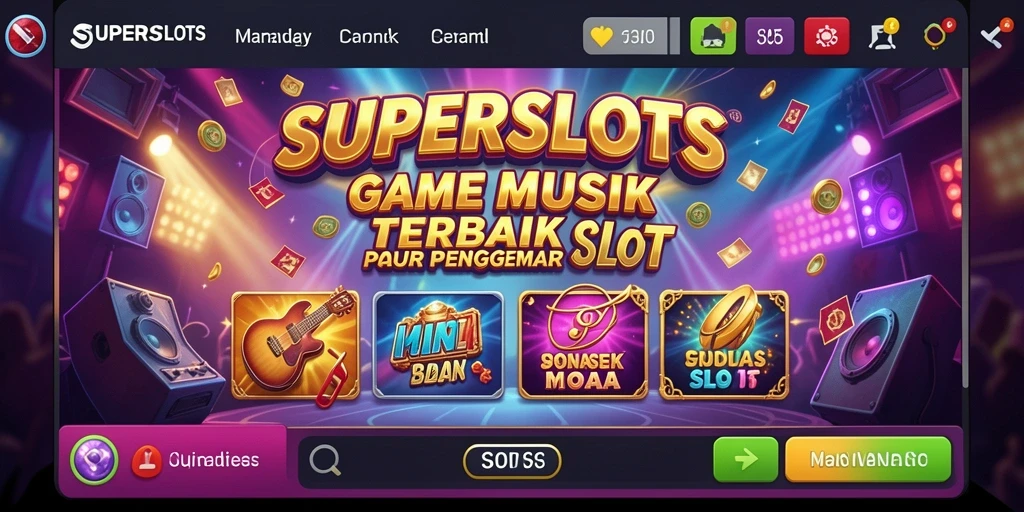 Tampilan gameplay <strong>SUPERSLOTS</strong> dengan nuansa musik yang menggugah semangat.